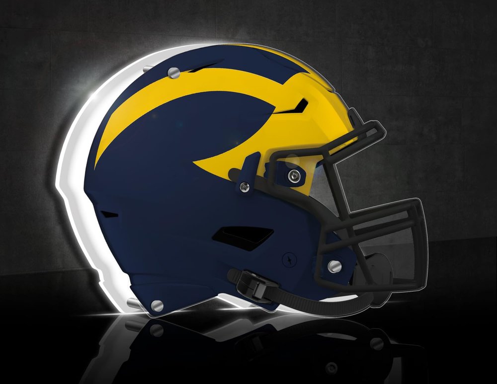 Team Sports America Evergreen NCAA University Of Michigan Tabletop LED Lighting Dcor| Full Size Replica Helmet Free-Standing Desk Night Light | 10 x 7 x 3 Inch | Unisex Christmas Gift | Made in USA
