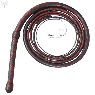 SCORPION ARCHERY Handmade Black & Red Leather Bull Whip Durable 12 Plaits Leather Whip for Equestrian, Rodeo, Farming, and Performance