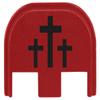 NDZ Performance Rear Slide Cover Plate for Glock Gen 5 17 19 19X 22 23 26 27 34 45 47  9mm .40 Cal  Red Anodized Aluminum, Black Laser Engraving  3 Crosses view 1