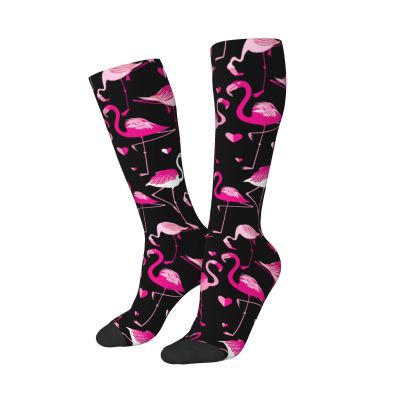 Pink Flamingo Compression Socks For Women Men Long Knee High Socks For Running Cycling Athletic Nurse 11.5in