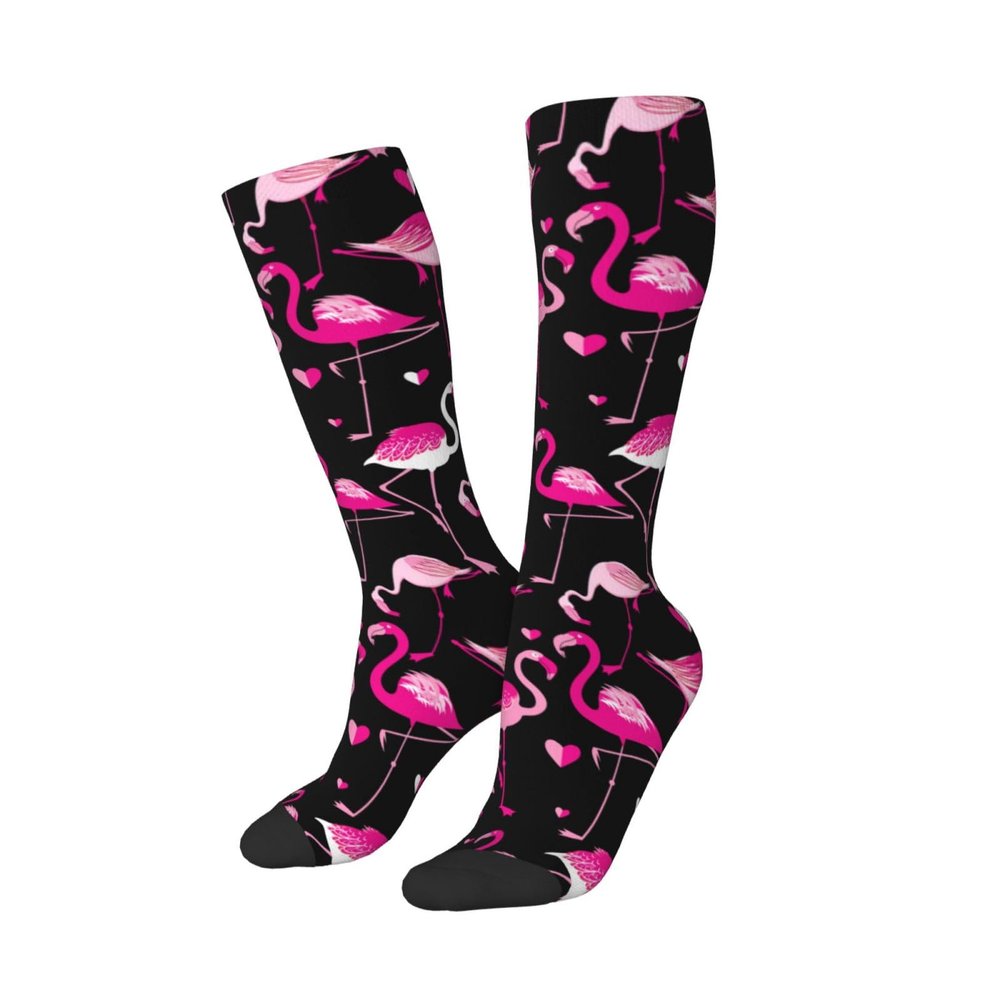 Pink Flamingo Compression Socks For Women Men Long Knee High Socks For Running Cycling Athletic Nurse 11.5in