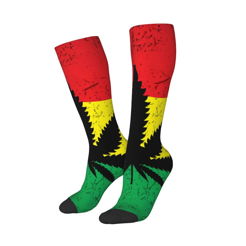 Rasta Leaves Compression Socks For Women Men Long Knee High Socks For Running Cycling Athletic Nurse 11.5in