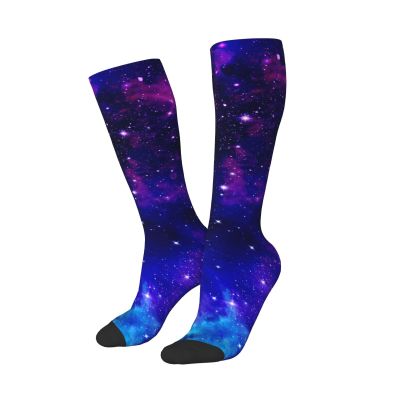 Purple Galaxy Compression Socks For Women Men Long Knee High Socks For Running Cycling Athletic Nurse 11.5in