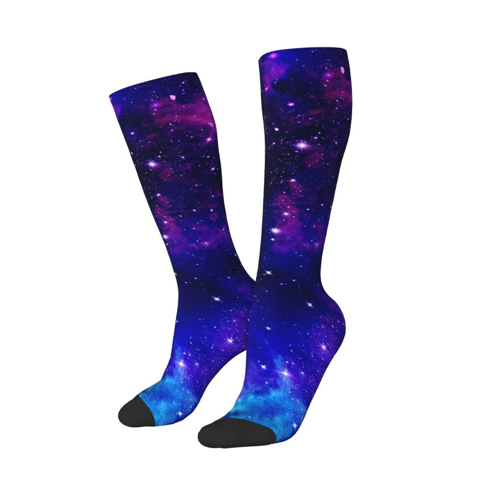 Purple Galaxy Compression Socks For Women Men Long Knee High Socks For Running Cycling Athletic Nurse 11.5in