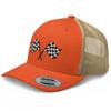 RIVEMUG Pit Crew Racing Checkered Flag Embroidered Trucker Hat Curved Bill Mid Crown Adjustable Race Car Cap view 1