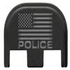 NDZ Performance Slide Cover Back Plate for Glock Gen 5  Black Aluminum, Silver Fill Laser Engraved US Flag Police Fits G17 G19 G20 G34 G45 G47, PSA Dagger view 1