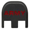 NDZ Performance Slide Cover Back Plate for Glock Gen 5  Black Aluminum, Red Fill Laser Engraved Army Text Fits G17 G19 G20 G34 G45 G47, PSA Dagger view 1