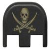 NDZ Performance Slide Cover Back Plate for Glock Gen 5  Black Aluminum, FDE Fill Laser Engraved Skull and Crossbones Jolly Roger Fits G17 G19 G20 G34 G45 G47, PSA Dagger view 1