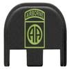 NDZ Performance Slide Cover Back Plate for Glock Gen 5  Black Aluminum, Green Fill Laser Engraved Airborne 82nd Fits G17 G19 G20 G34 G45 G47, PSA Dagger view 1