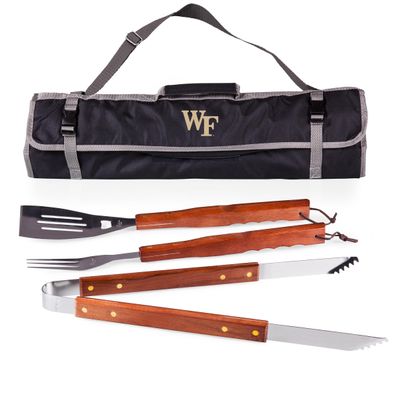 PICNIC TIME NCAA Cal State Fullerton Titans 3-Piece BBQ Tote & Grill Accessories Set, Outdoor Gril Set with Case, BBQ Spatula, BBQ Fork, and BBQ Tongs, (Black with Gray Accents)