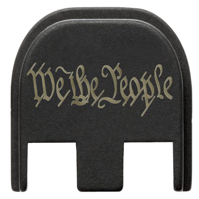 NDZ Performance Slide Cover Back Plate for Glock Gen 5  Black Aluminum, FDE Fill Laser Engraved We The People 1 Line Script Fits G17 G19 G20 G34 G45 G47, PSA Dagger