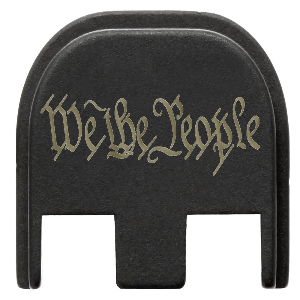 NDZ Performance Slide Cover Back Plate for Glock Gen 5 Black Aluminum, FDE Fill Laser Engraved We The People 1 Line Script Fits G17 G19 G20 G34 G45 G47, PSA Dagger