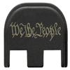 NDZ Performance Slide Cover Back Plate for Glock Gen 5  Black Aluminum, FDE Fill Laser Engraved We The People 1 Line Script Fits G17 G19 G20 G34 G45 G47, PSA Dagger view 1