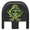 NDZ Performance Slide Cover Back Plate for Glock Gen 5  Black Aluminum, Green Fill Laser Engraved Calico Jack Jolly Roger Fits G17 G19 G20 G34 G45 G47, PSA Dagger view 1