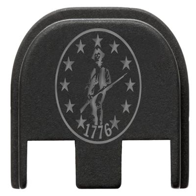 NDZ Performance Slide Cover Back Plate for Glock Gen 5  Black Aluminum, Silver Fill Laser Engraved 1776 Patriot with Stars in Circle Fits G17 G19 G20 G34 G45 G47, PSA Dagger