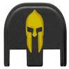 NDZ Performance Slide Cover Back Plate for Glock Gen 5  Black Aluminum, Gold Fill Laser Engraved Spartan Helmet 1 Fits G17 G19 G20 G34 G45 G47, PSA Dagger view 1