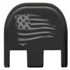 NDZ Performance Slide Cover Back Plate for Glock Gen 5  Black Aluminum, Silver Fill Laser Engraved US Flag Tattered Fits G17 G19 G20 G34 G45 G47, PSA Dagger view 1