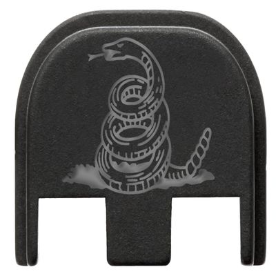 NDZ Performance Slide Cover Back Plate for Glock Gen 5  Black Aluminum, Silver Fill Laser Engraved Don't Tread On Me Snake Only Fits G17 G19 G20 G34 G45 G47, PSA Dagger