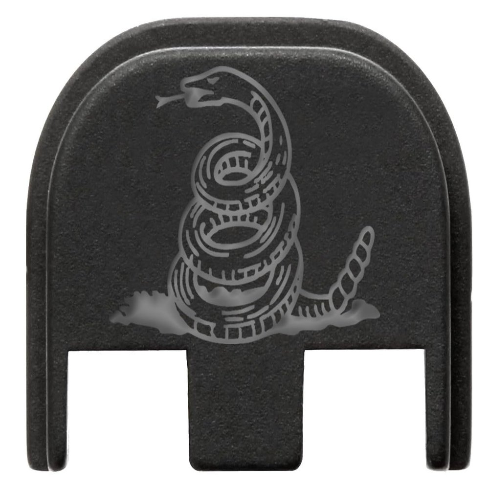 NDZ Performance Slide Cover Back Plate for Glock Gen 5  Black Aluminum, Silver Fill Laser Engraved Don't Tread On Me Snake Only Fits G17 G19 G20 G34 G45 G47, PSA Dagger