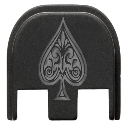 NDZ Performance Slide Cover Back Plate for Glock Gen 5  Black Aluminum, Silver Fill Laser Engraved Ace of Spades Fits G17 G19 G20 G34 G45 G47, PSA Dagger