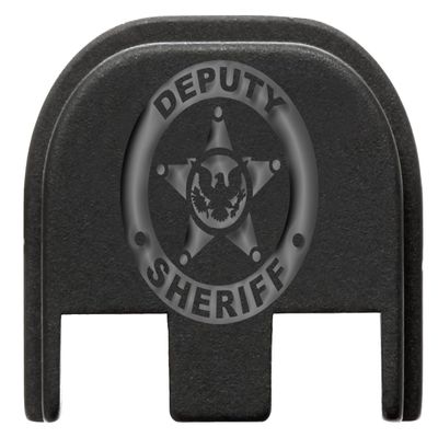 NDZ Performance Slide Cover Back Plate for Glock Gen 5  Black Aluminum, Silver Fill Laser Engraved Deputy Sheriff Eagle Logo Fits G17 G19 G20 G34 G45 G47, PSA Dagger
