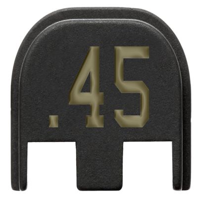 NDZ Performance Slide Cover Back Plate for Glock Gen 5  Black Aluminum, FDE Fill Laser Engraved .45 Caliber Fits G17 G19 G20 G34 G45 G47, PSA Dagger