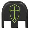 NDZ Performance Slide Cover Back Plate for Glock Gen 5  Black Aluminum, Green Fill Laser Engraved Knights Templar Shield Fits G17 G19 G20 G34 G45 G47, PSA Dagger view 1