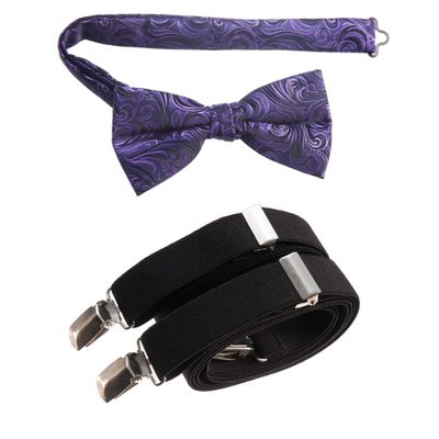 Tuxgear Boys Bow Tie and Adjustable Stretch Suspender Sets, (Purple Imperial with Black, 30" Boys)