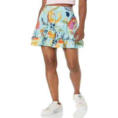 Angie Women's Ruffled Printed Mini Skirt Aqua