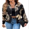 Tropical Print Zip Up Bomber Jacket for Women - Casual Style, Long Sleeve, Regular Fit (Color : Black, Size : Large) view 1