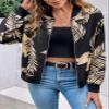 Tropical Print Zip Up Bomber Jacket for Women - Casual Style, Long Sleeve, Regular Fit (Color : Black, Size : Large) view 3