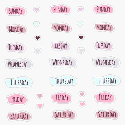 Days of The Week Pack for Bullet Journaling with Cute Pastel Design (Recommended to Buy in Medium Size) Sticker Vinyl Waterproof Sticker Decal Car Laptop Wall Window Bumper Sticker 5"