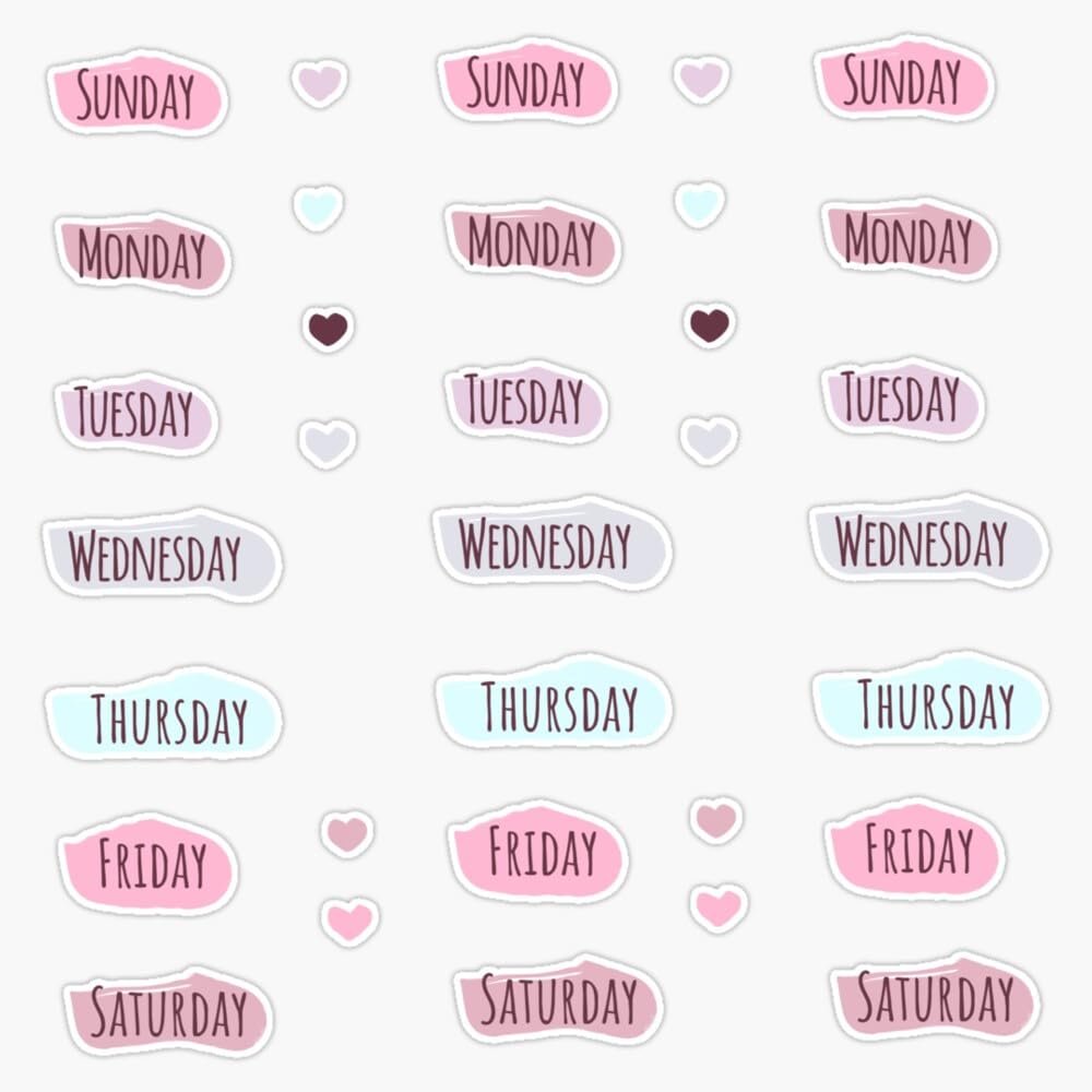 Days of The Week Pack for Bullet Journaling with Cute Pastel Design (Recommended to Buy in Medium Size) Sticker Vinyl Waterproof Sticker Decal Car Laptop Wall Window Bumper Sticker 5"