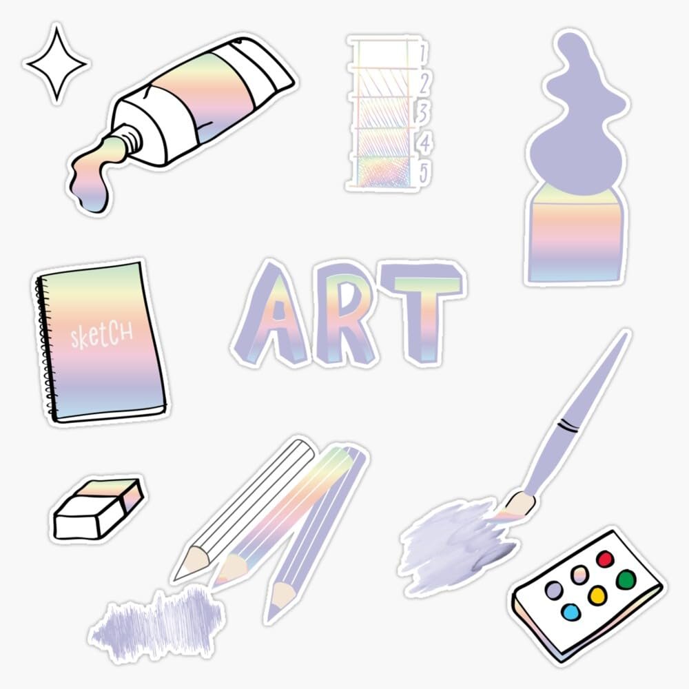 Pastel Rainbow Art School Subject Pack Sticker Vinyl Waterproof Sticker Decal Car Laptop Wall Window Bumper Sticker 5"