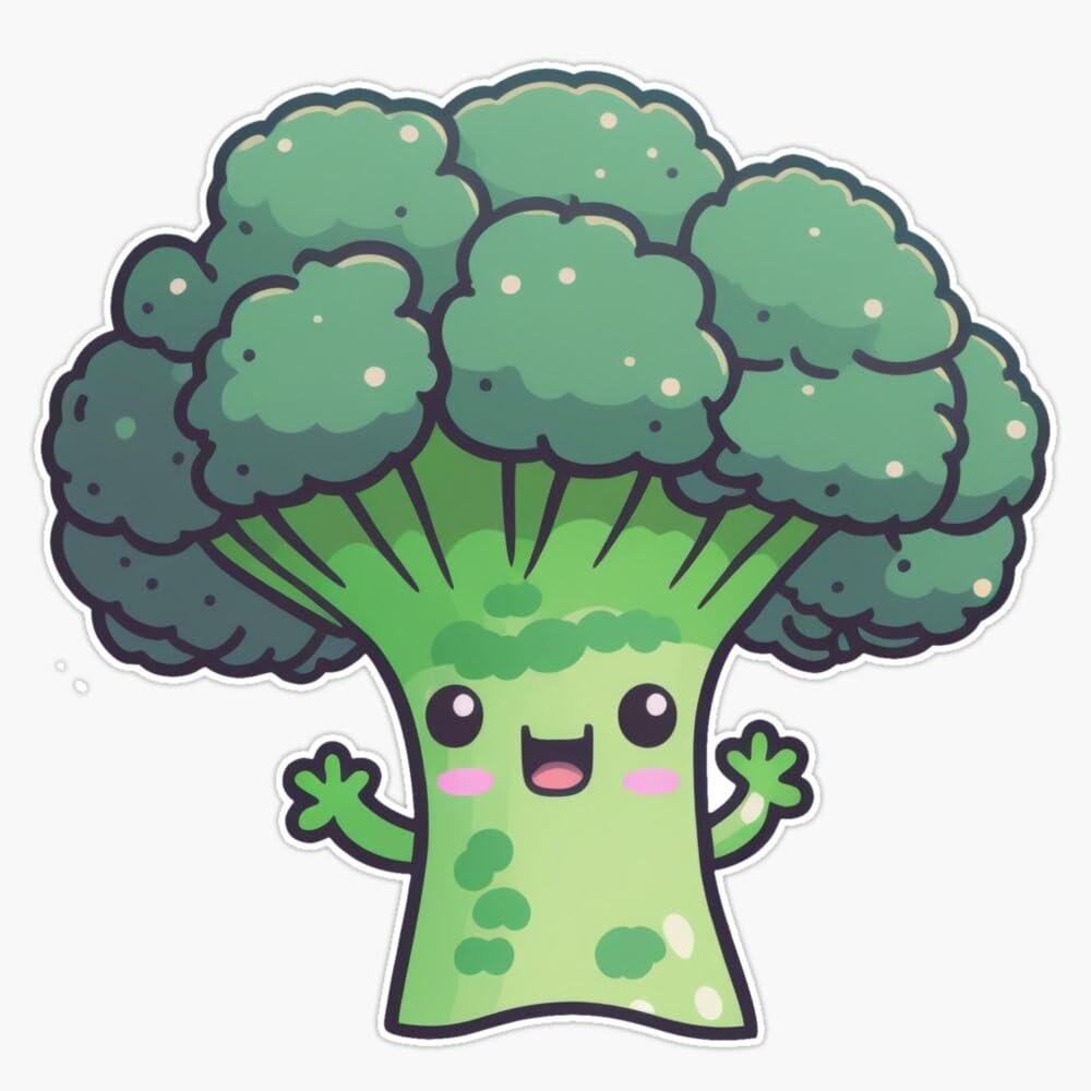 Funny Kawaii Broccoli with Open Hands and Mouth Sticker Vinyl Waterproof Sticker Decal Car Laptop Wall Window Bumper Sticker 5"
