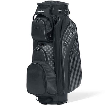 Bag Boy Revolver XP Golf Cart Bag, 14 Way 360 Rotating Top with Full Length Individual Dividers, External Putter Tube, 9 Pockets, Black/Stars and Stripes