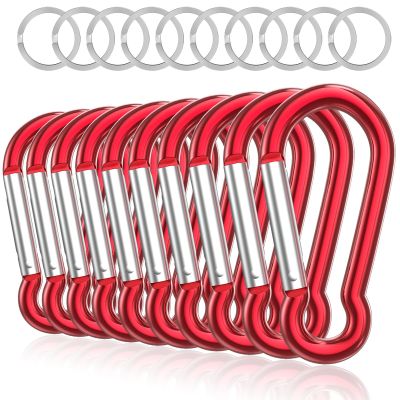 Sprookber Aluminum Carabiner, Caribeener Clips, Spring Snap Hook for Keychain Clip, Set of 10 (Red)