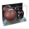 Better Display Cases Acrylic Full Size Football and Mini Helmet Display Case with Mirror Case, Light Blue Risers and Clear Base 19.25" x 8.25" x 8" (B47/A103) view 1