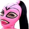 DORAFEI Latex Hood Mask Holiday Rubber Full Face Pink and Black Strips with Ponytail Wig Latex Mask (customized size, No tail and wigs) view 1