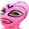 DORAFEI Latex Hood Mask Holiday Rubber Full Face Pink and Black Strips with Ponytail Wig Latex Mask (customized size, No tail and wigs) view 3
