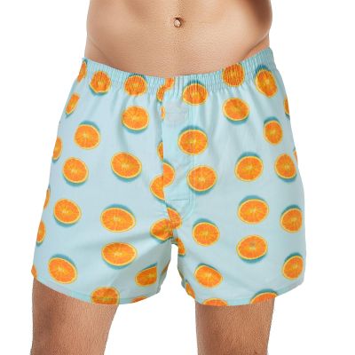Cinvik Mens Boxer Shorts Pajamas Orange Male Boxers Underwear Soft Organic Cotton Sleep Short Cool Loose Boxers for Men Small