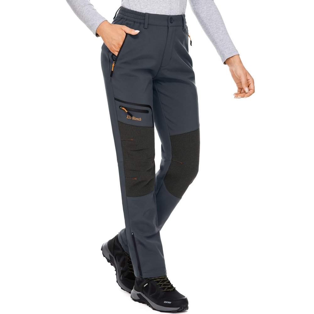Asfixiado Womens Snow Ski Pants Waterproof Hiking Fleece Lined Insulated Softshell Outdoor Pants Snowboard Zipper Bottom Leg #6081-Grey-16