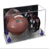 Better Display Cases Acrylic Full Size Football and Mini Helmet Display Case with Mirror Case, Dark Blue Risers and Clear Base 19.25" x 8.25" x 8" (B47/A103) view 1