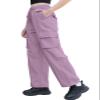 Cromoncent Girls High Waist Casual Parachute Pants Y2K Cargo Trousers with Pockets, 1#Purple, 6-7 Years = Tag 130 view 4