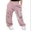 Cromoncent Girls High Waist Parachute Pants Y2K Cargo Trousers with Pockets, 1#Light Pink, 9-10 Years = Tag 150