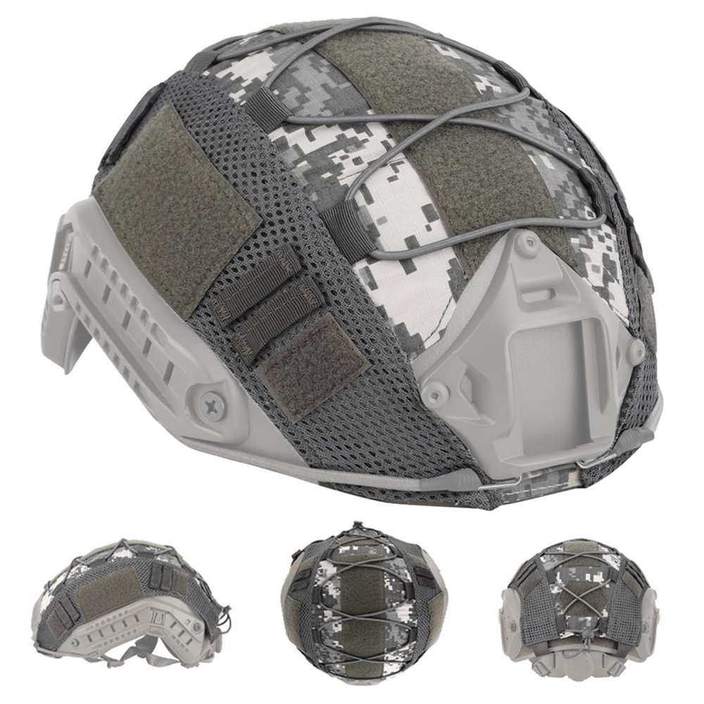 FAST Tactical Helmet Protective Cover,Airsoft Paintball Military 500D Nylon Camouflage Cloth Adjustable Elastic Fixed Straps Helmet Cover (ACU)