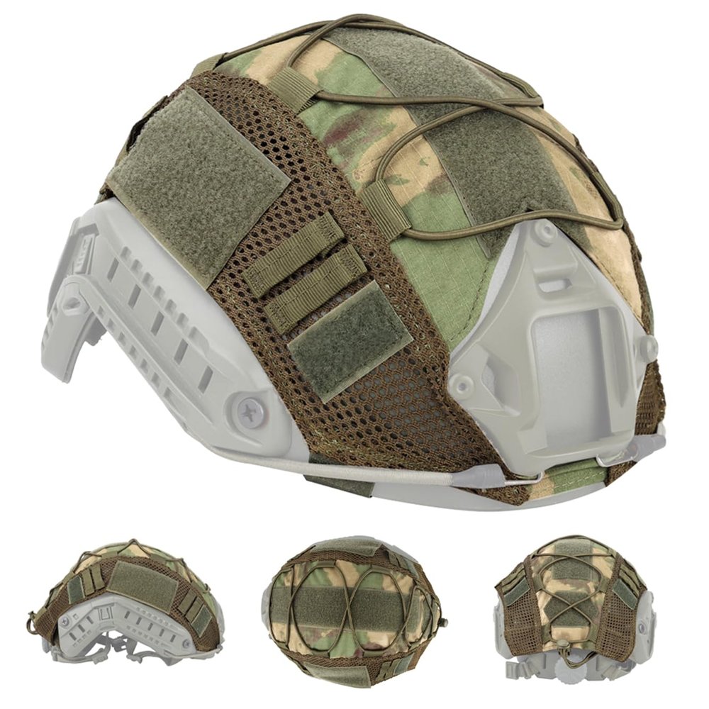 FAST Tactical Helmet Protective Cover,Airsoft Paintball Military 500D Nylon Camouflage Cloth Adjustable Elastic Fixed Straps Helmet Cover (FG)