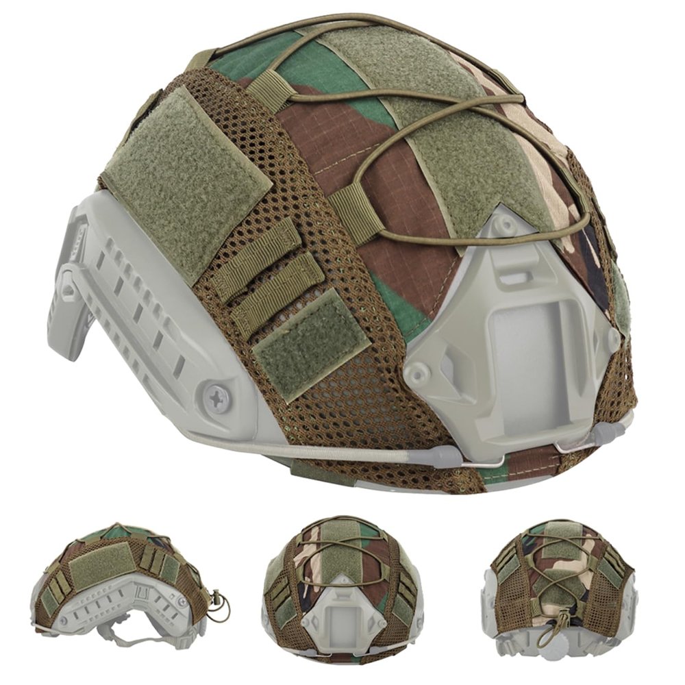 FAST Tactical Helmet Protective Cover,Airsoft Paintball Military 500D Nylon Camouflage Cloth Adjustable Elastic Fixed Straps Helmet Cover (WL)