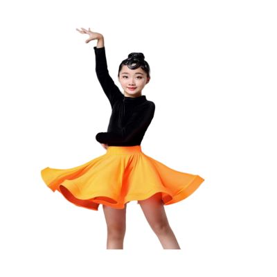 Latin Dance Kids Dresses for Girls Long Sleeve Dress Ballroom Competition Party Stage Performance Practice Costumes,A4,170