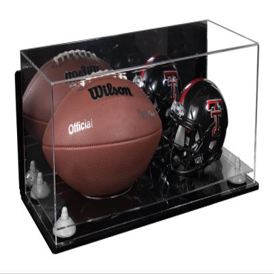 Better Display Cases Acrylic Full Size Football and Mini Helmet Display Case with Mirror Case, White Risers, Wall Mount and Clear Base 19.25" x 8.25" x 8" (B47/A103)